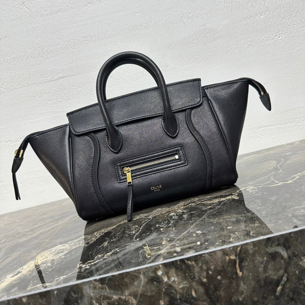 Celine 25S New Luggage 38mm in Black Shiny Lambskin Gold Hardware Bag