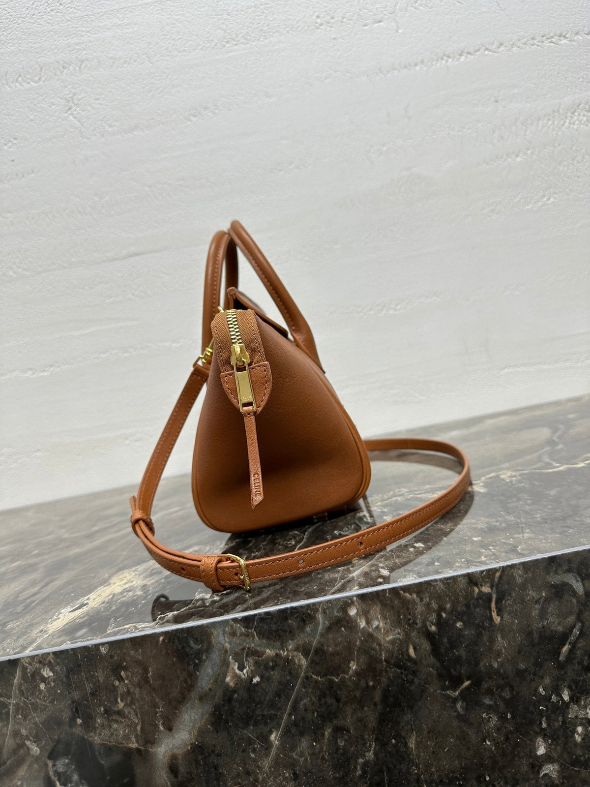 Celine 25S New Luggage 38mm in Tan Brown Lambskin Gold Hardware Bag