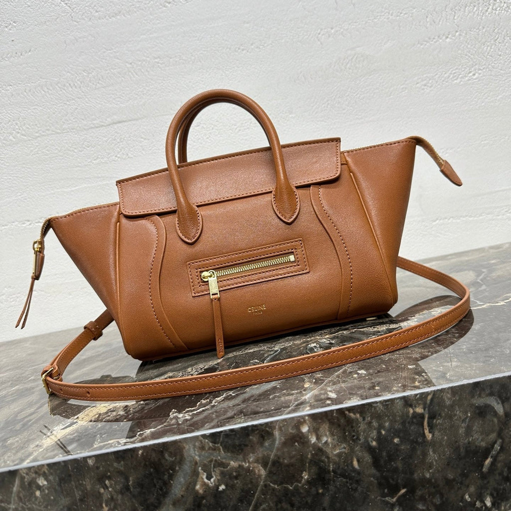 Celine 25S New Luggage 38mm in Tan Brown Lambskin Gold Hardware Bag