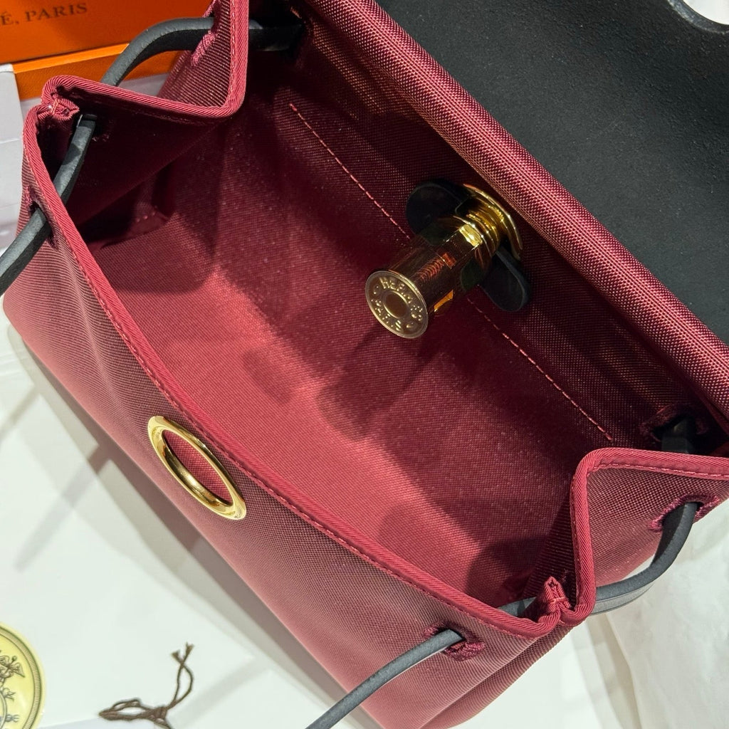 Hermes 25S Mini Herbag 20 in Red and Black Canvas Gold Hardware Bag