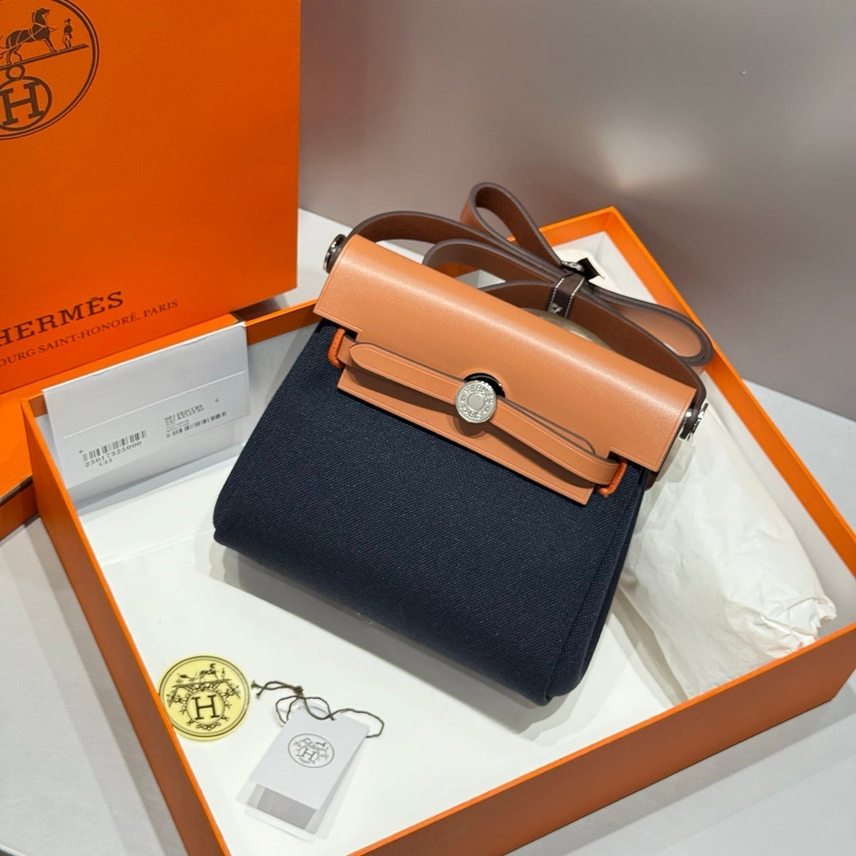 Hermes 25S Mini Herbag 20 in Navy Blue Canvas Silver Hardware Bag