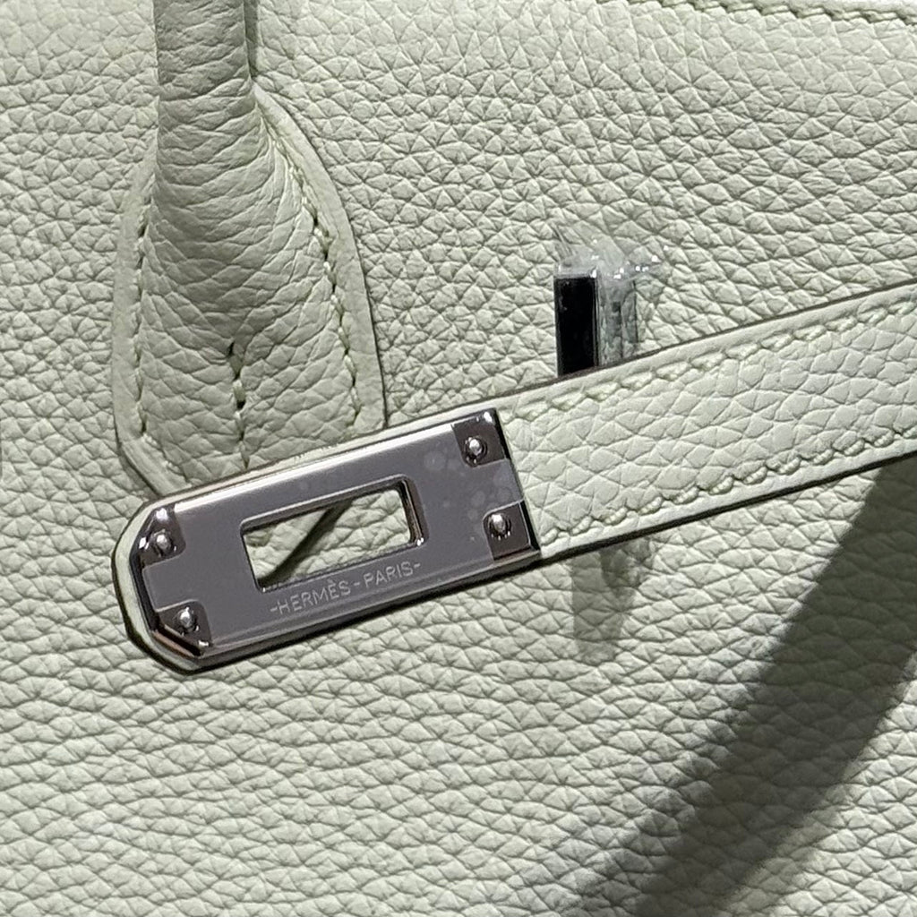 Hermes 25S Medium Birkin 25 in Light Mint Green Calfskin Silver Hardware Bag
