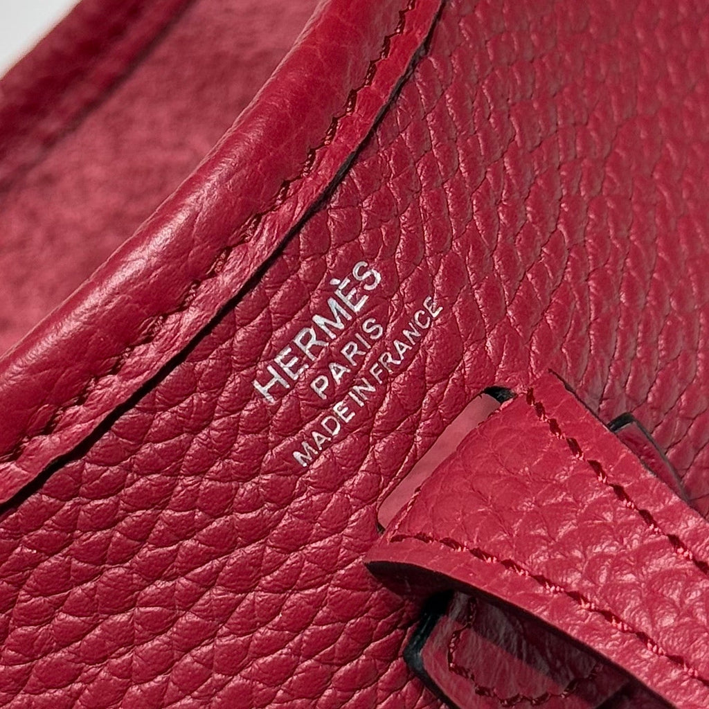 Hermes 25S Mini Evelyne 18 in Burgundy Patterned Strap Calfskin Silver Hardware Bag