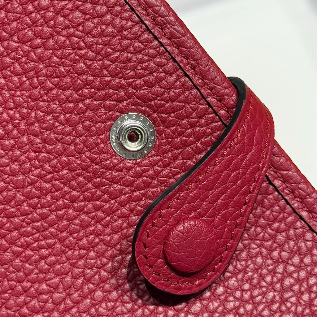 Hermes 25S Mini Evelyne 18 in Burgundy Patterned Strap Calfskin Silver Hardware Bag