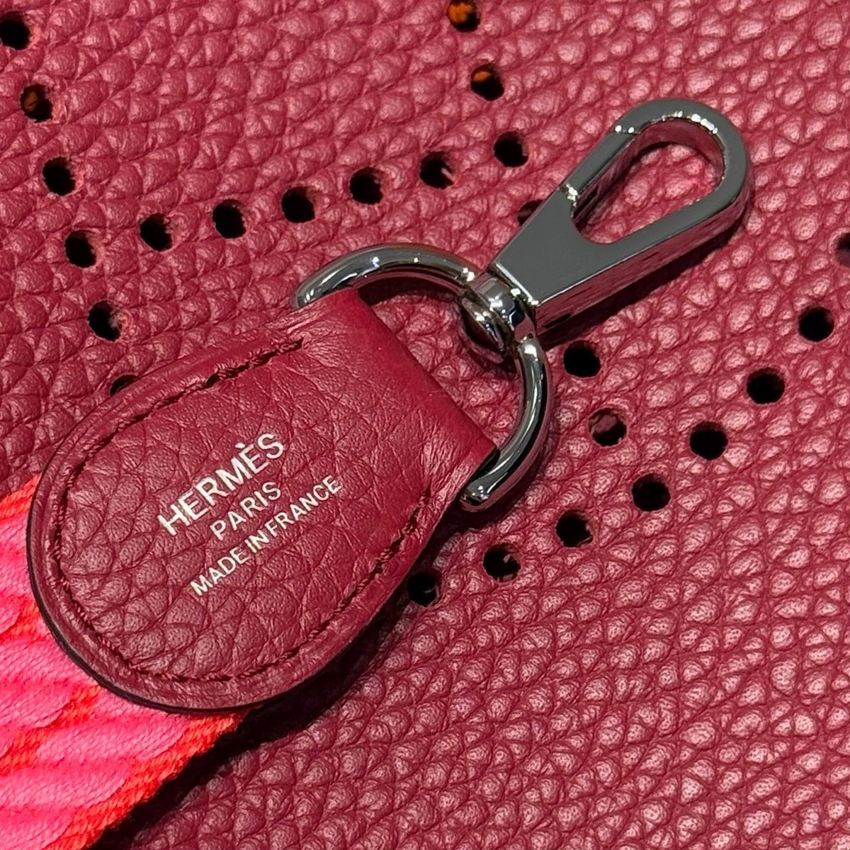 Hermes 25S Mini Evelyne 18 in Burgundy Patterned Strap Calfskin Silver Hardware Bag