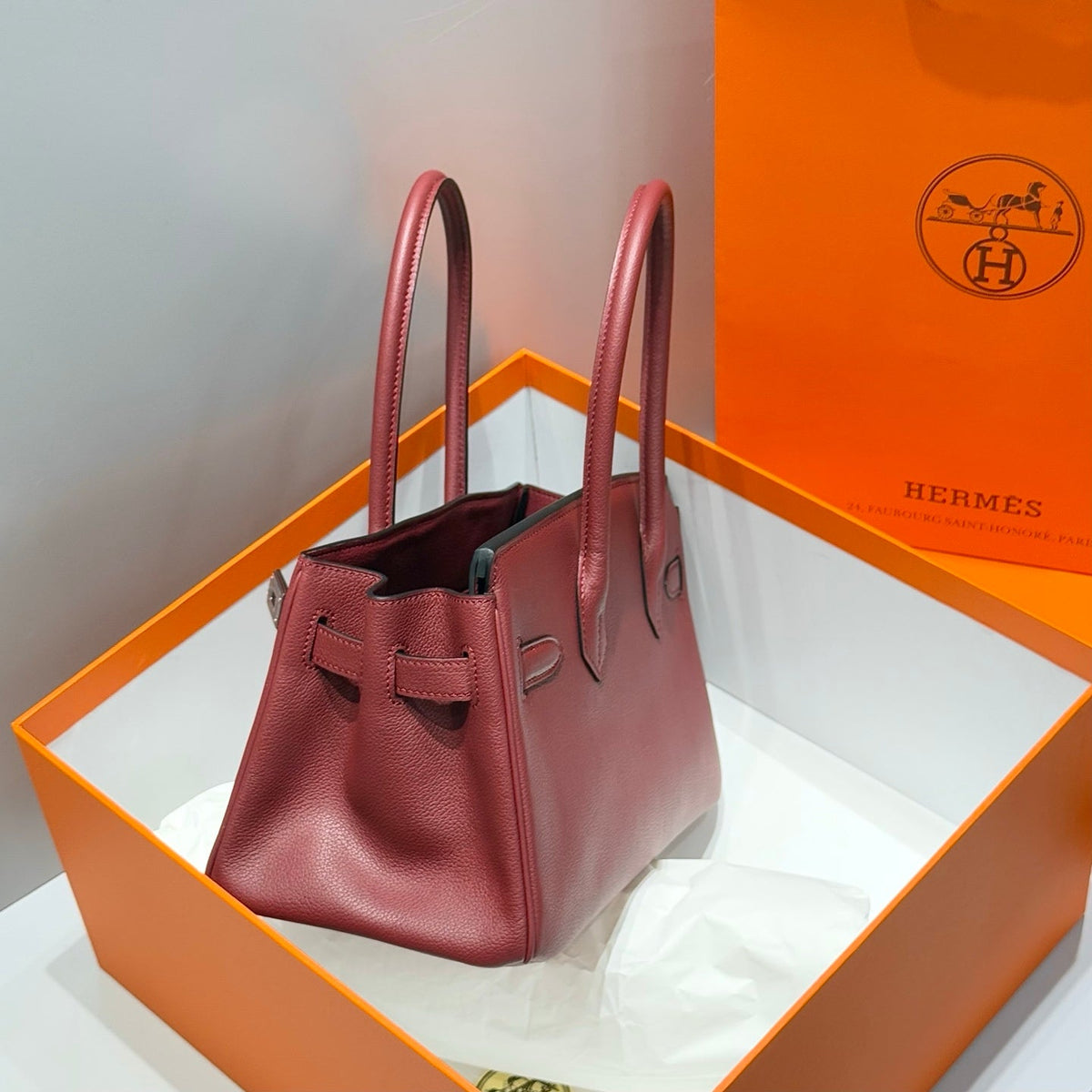 Hermes 25S Shoulder Birkin 29 in Burnt Red Calfskin Silver Hardware Bag