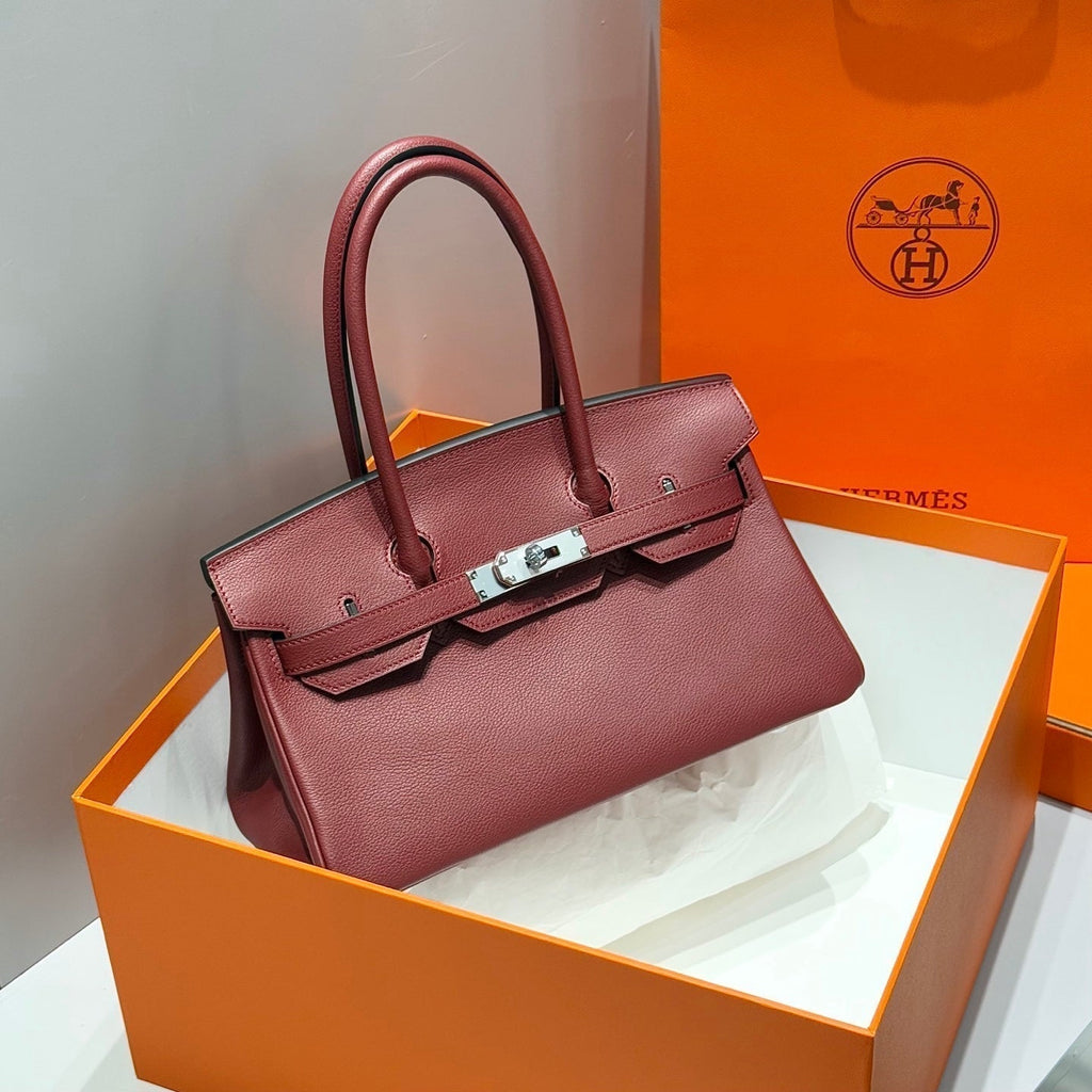 Hermes 25S Shoulder Birkin 29 in Burnt Red Calfskin Silver Hardware Bag