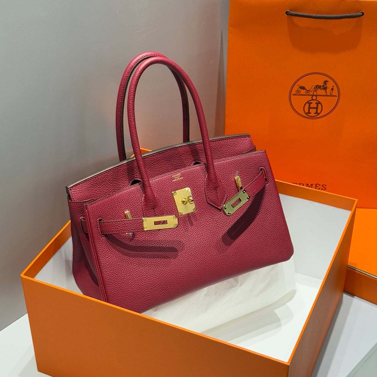 Hermes 25S Shoulder Birkin 29 in Burnt Red Calfskin Gold Hardware Bag