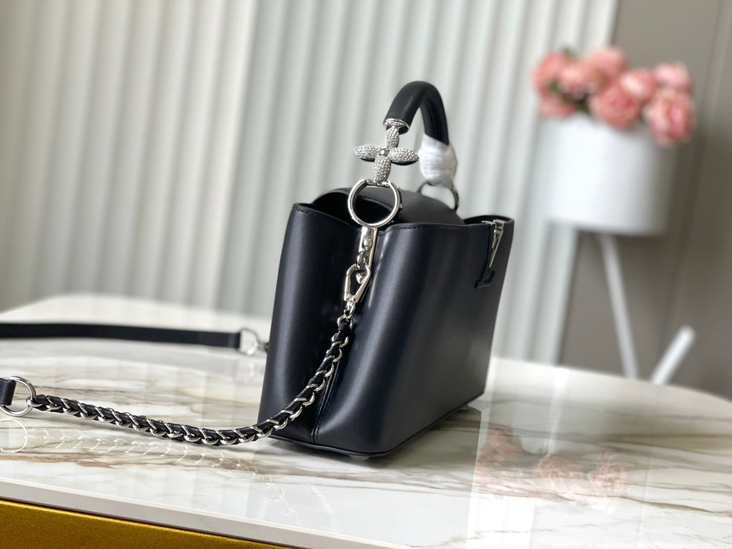 Louis Vuitton Capucines East-West 30 in Black Sheepskin Crystal and Silver Hardware Bag