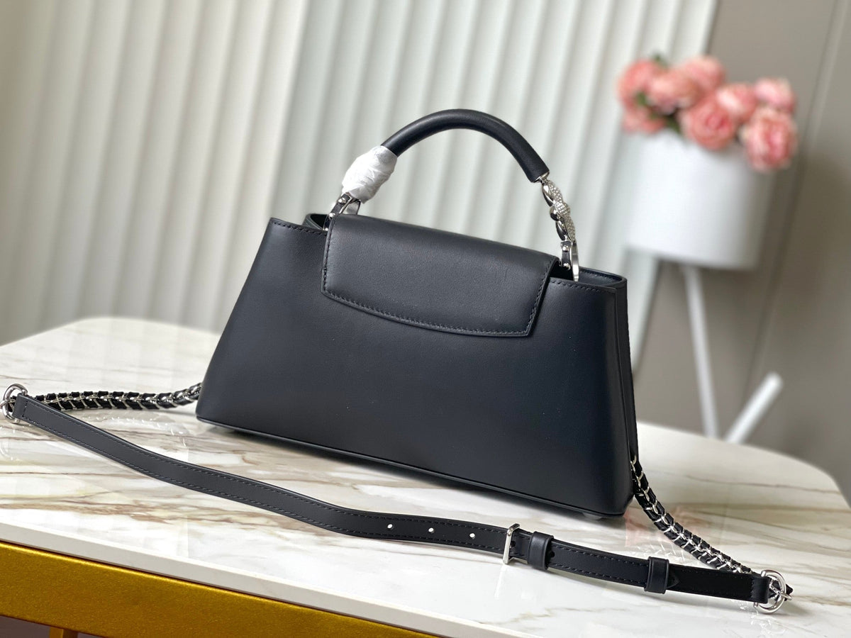 Louis Vuitton Capucines East-West 30 in Black Sheepskin Crystal and Silver Hardware Bag