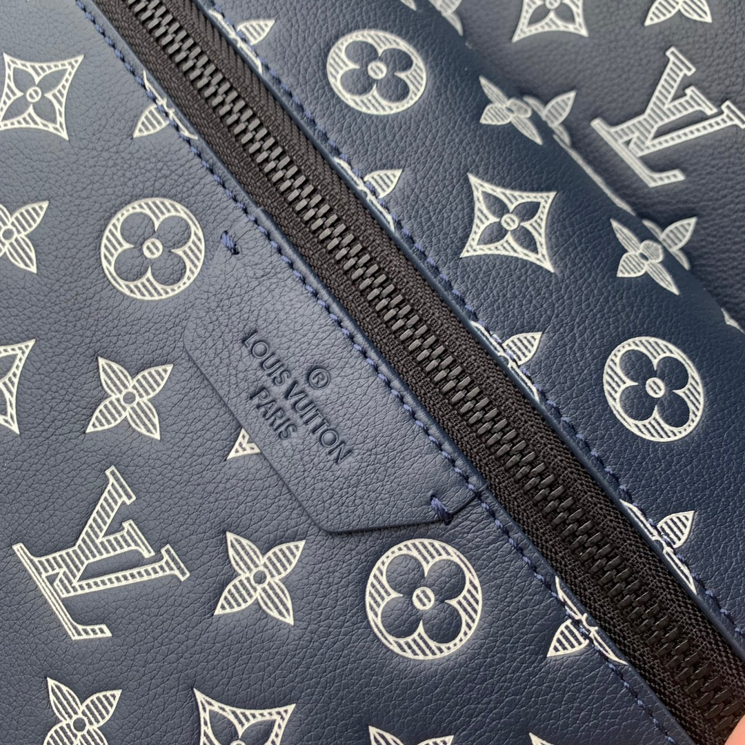Louis Vuitton Discovery PM Backpack 38 in Navy Blue Lambskin White Monogram Logo