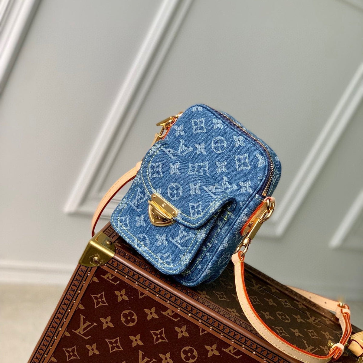 Louis Vuitton Fairfax Pochette 18 in Blue Monogram Denim Gold Hardware Bag