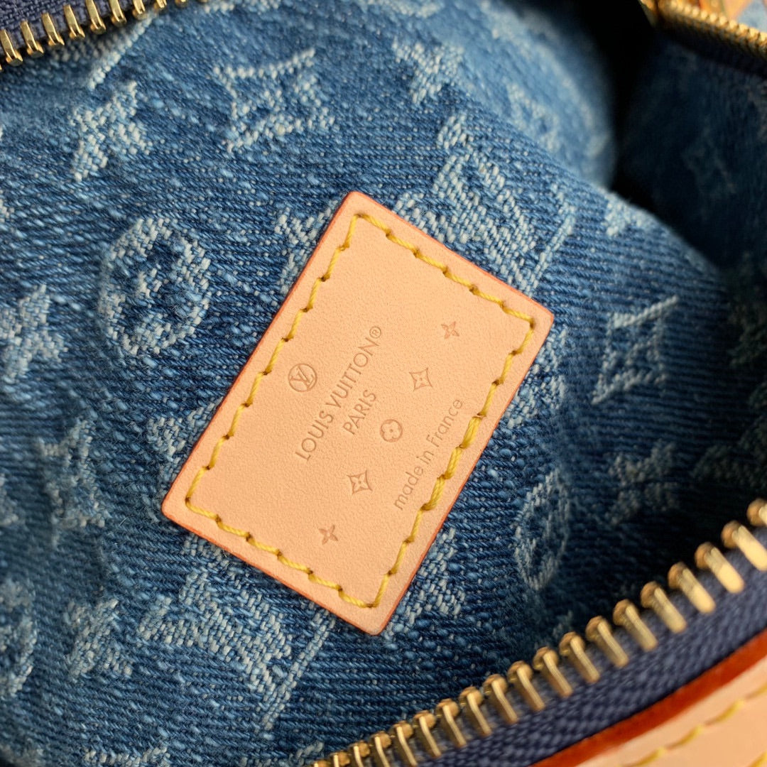 Louis Vuitton High Rise 38 in Blue Monogram Denim Gold Hardware Bag