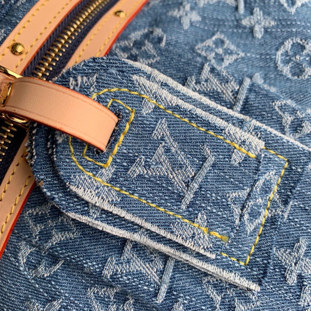 Louis Vuitton High Rise 38 in Blue Monogram Denim Gold Hardware Bag
