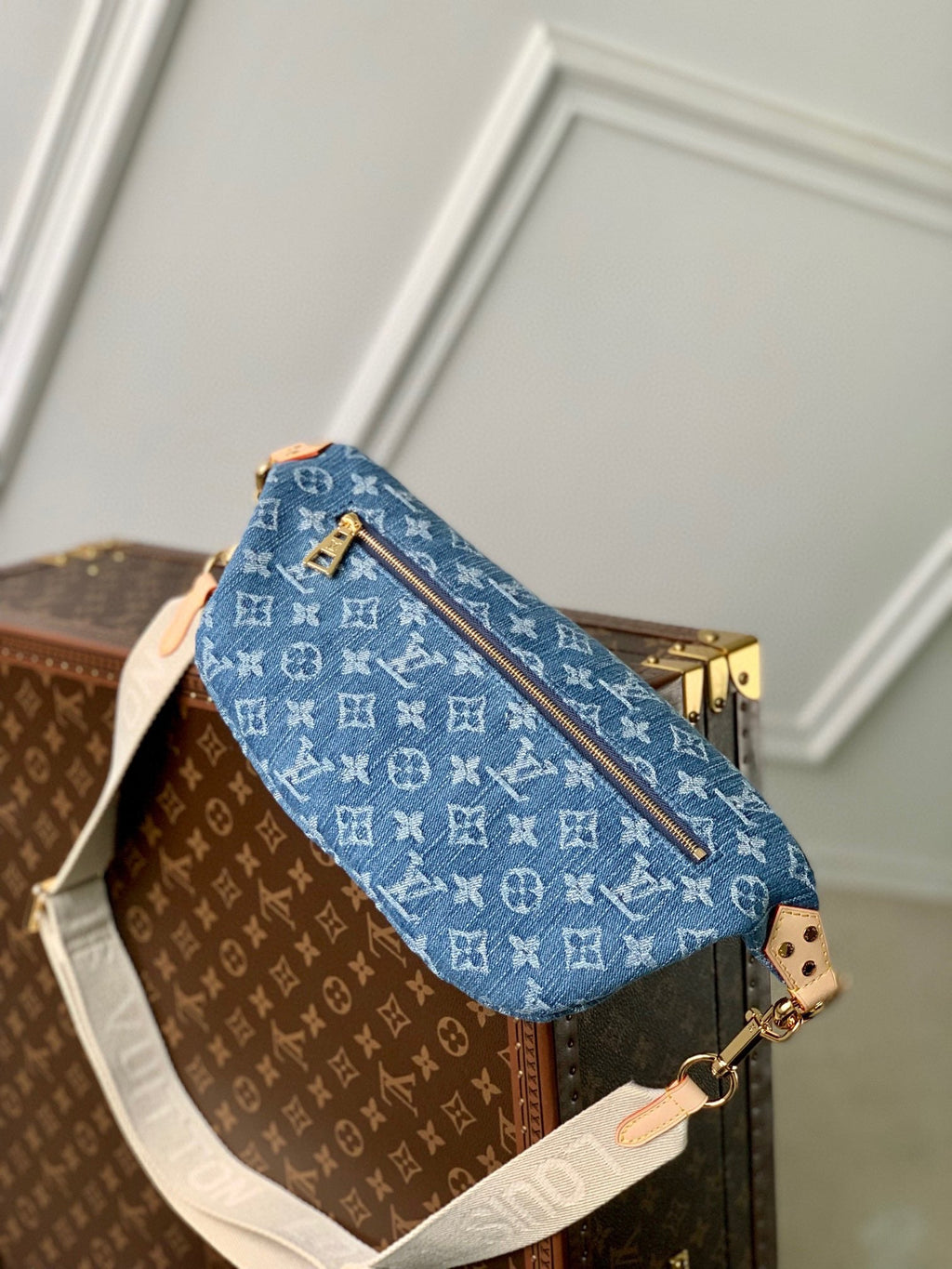 Louis Vuitton High Rise 38 in Blue Monogram Denim Gold Hardware Bag