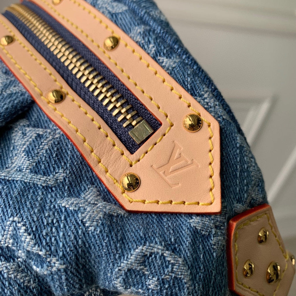 Louis Vuitton High Rise 38 in Blue Monogram Denim Gold Hardware Bag