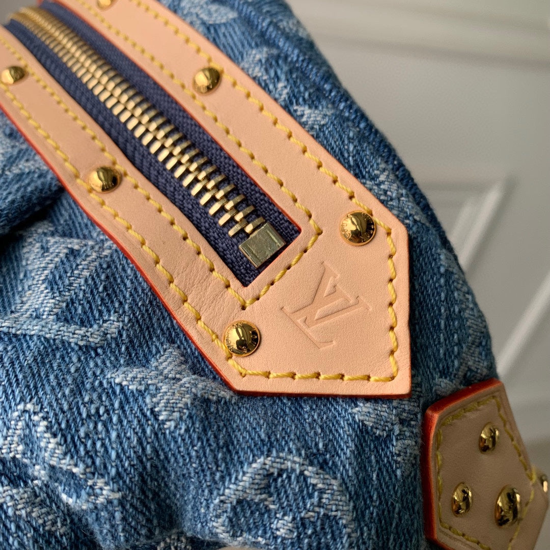 Louis Vuitton High Rise 38 in Blue Monogram Denim Gold Hardware Bag