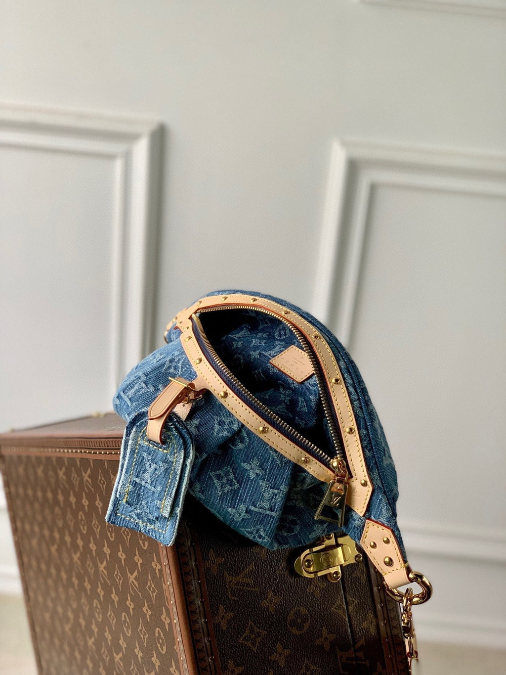 Louis Vuitton High Rise 38 in Blue Monogram Denim Gold Hardware Bag