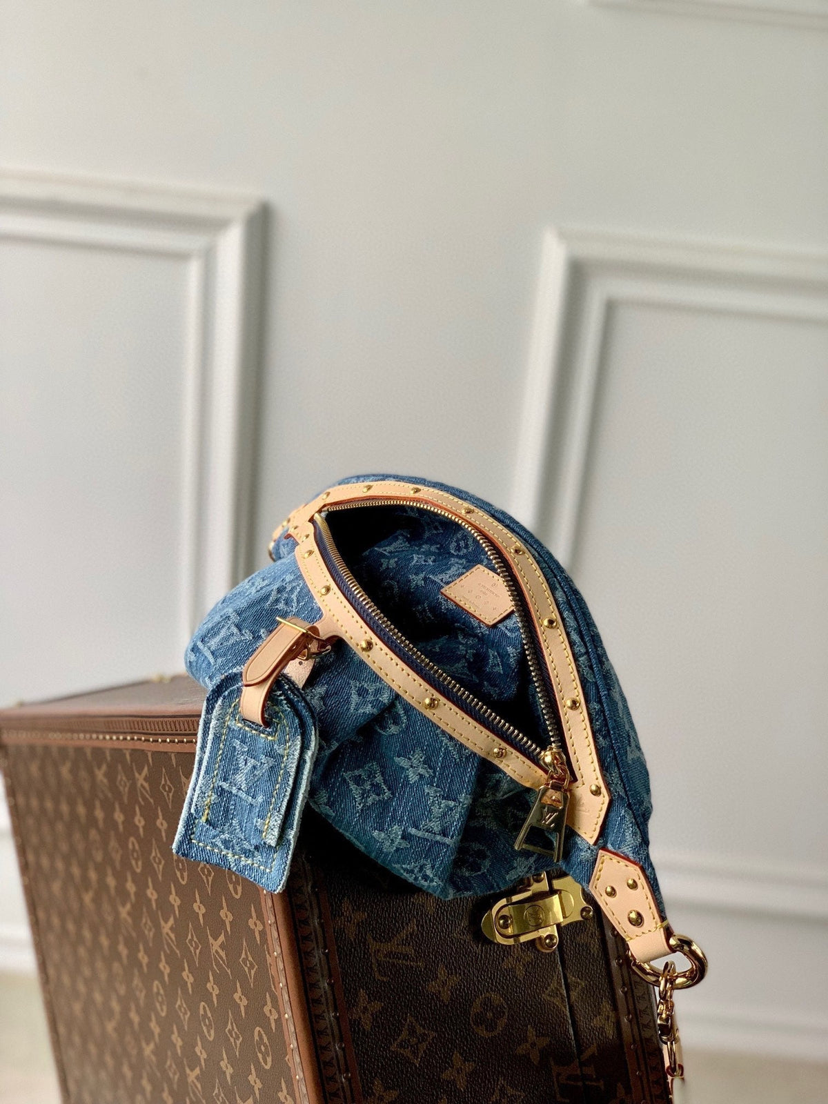 Louis Vuitton High Rise 38 in Blue Monogram Denim Gold Hardware Bag