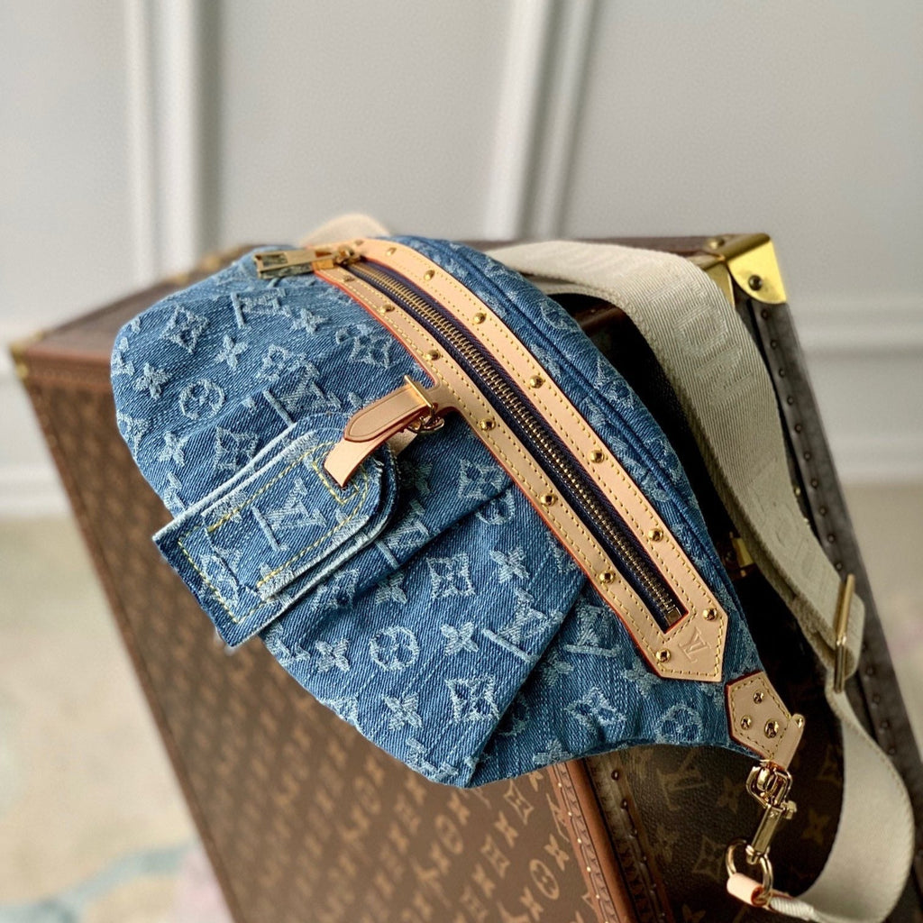 Louis Vuitton High Rise 38 in Blue Monogram Denim Gold Hardware Bag