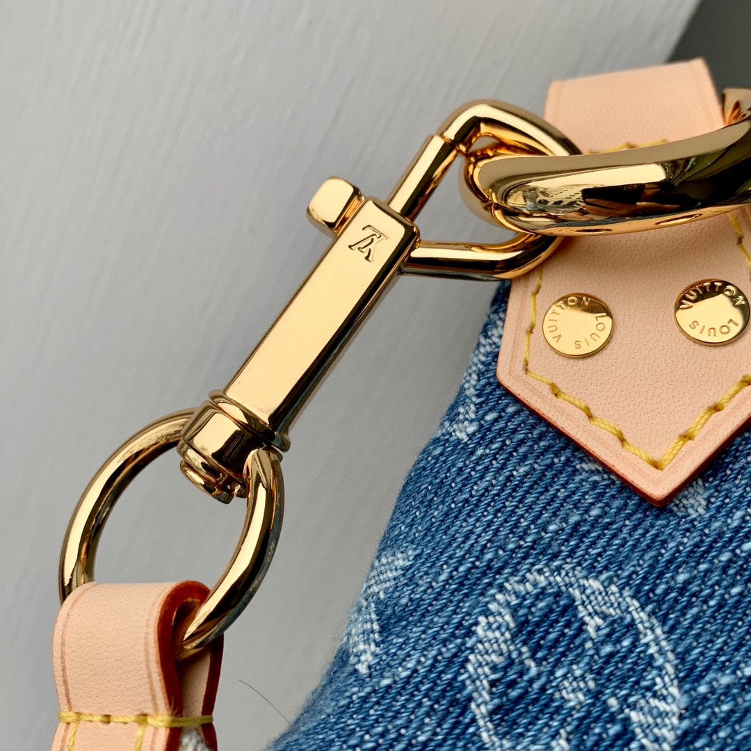 Louis Vuitton High Rise 38 in Blue Monogram Denim Gold Hardware Bag