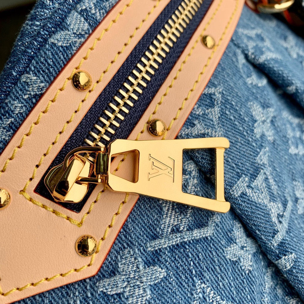 Louis Vuitton High Rise 38 in Blue Monogram Denim Gold Hardware Bag