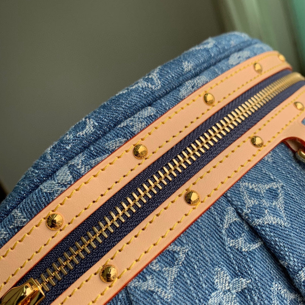 Louis Vuitton High Rise 38 in Blue Monogram Denim Gold Hardware Bag
