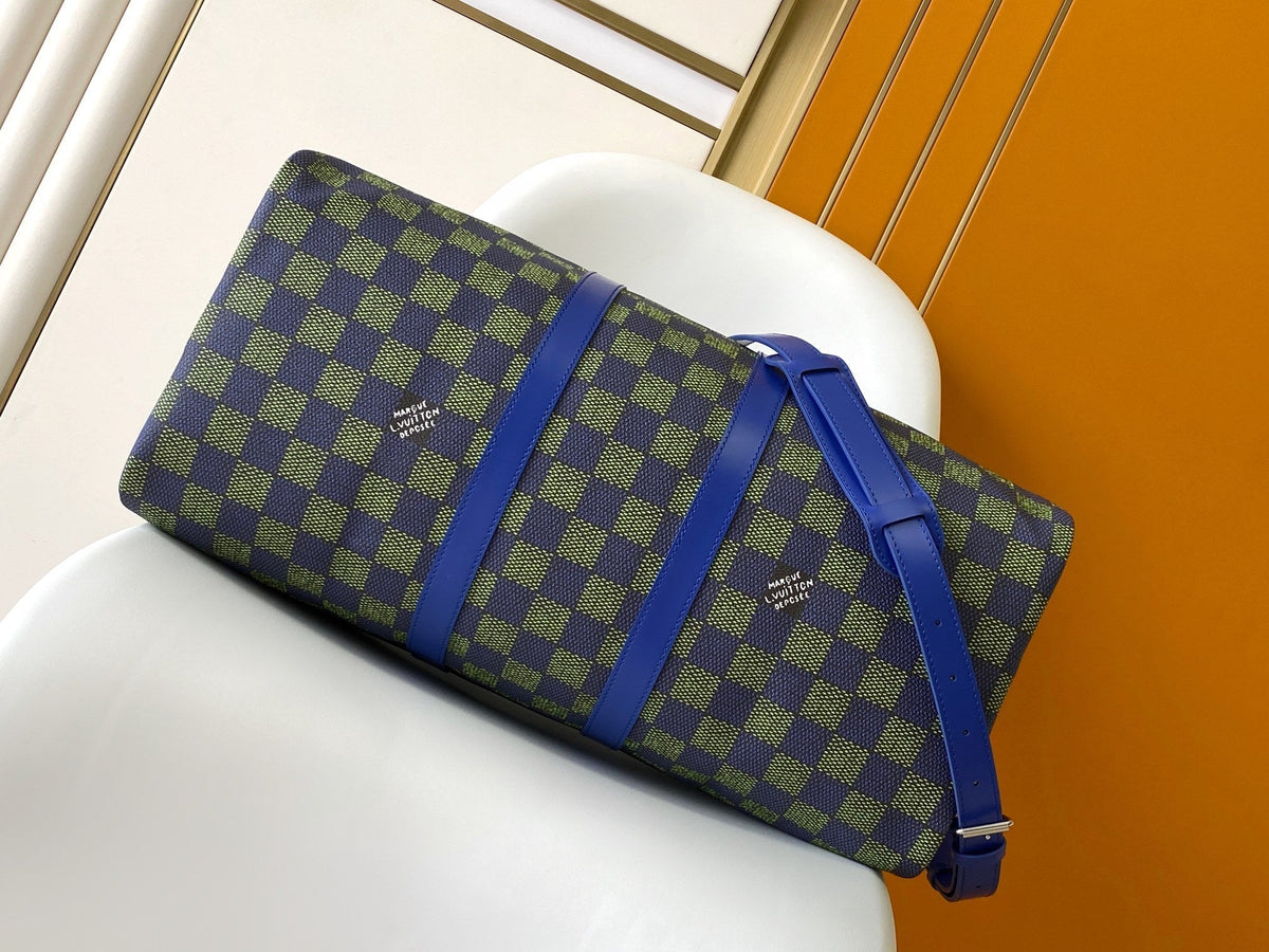 Louis Vuitton Keepall Bandoulière 50 in Blue Green Damier Heritage Coated Canvas Bag