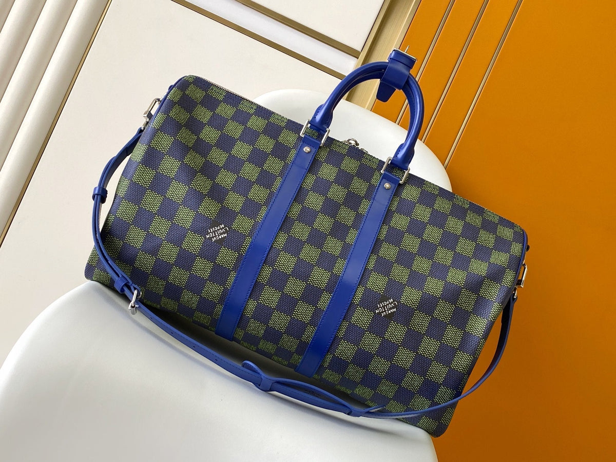 Louis Vuitton Keepall Bandoulière 50 in Blue Green Damier Heritage Coated Canvas Bag
