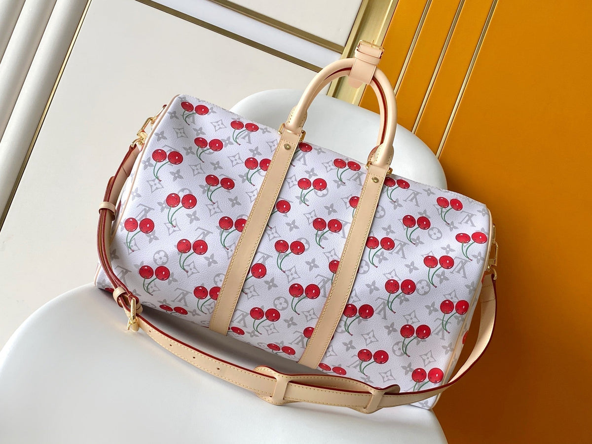 Louis Vuitton Keepall Bandoulière 45 in White and Red Calfskin Bag