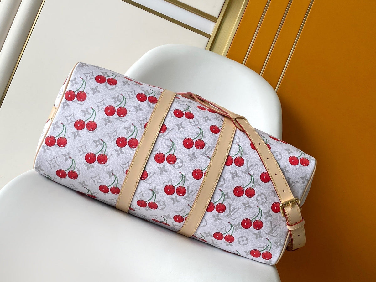 Louis Vuitton Keepall Bandoulière 45 in White and Red Calfskin Bag