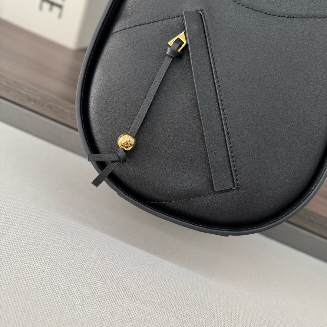 Loewe Hammock Slice 25 Bag in Black Shiny Calfskin