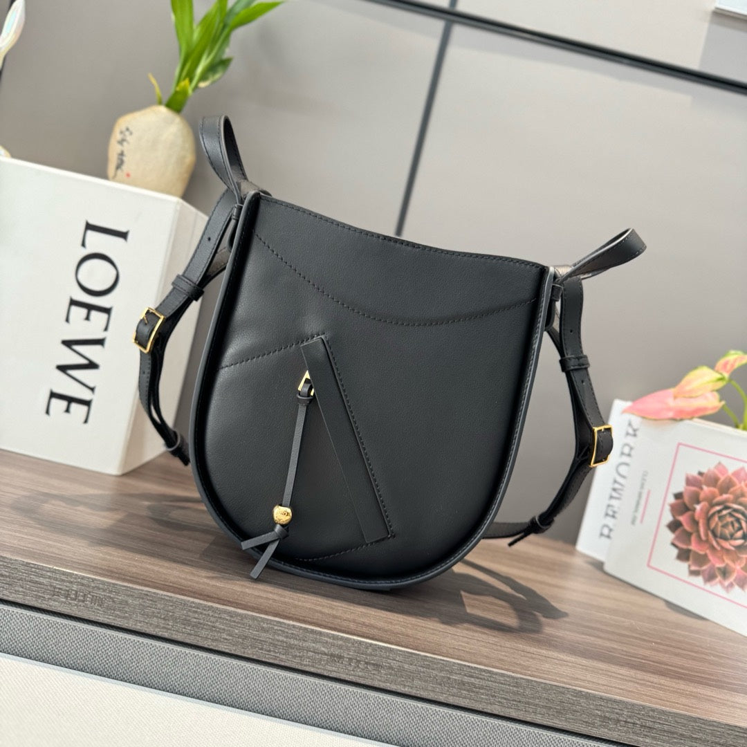 Loewe Hammock Slice 25 Bag in Black Shiny Calfskin