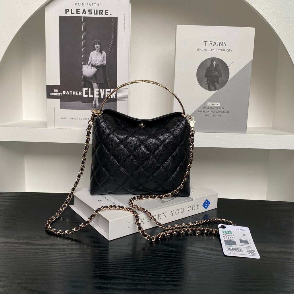Chanel 25S Coco Crush Handle Bag 19 in Black Caviar Leather