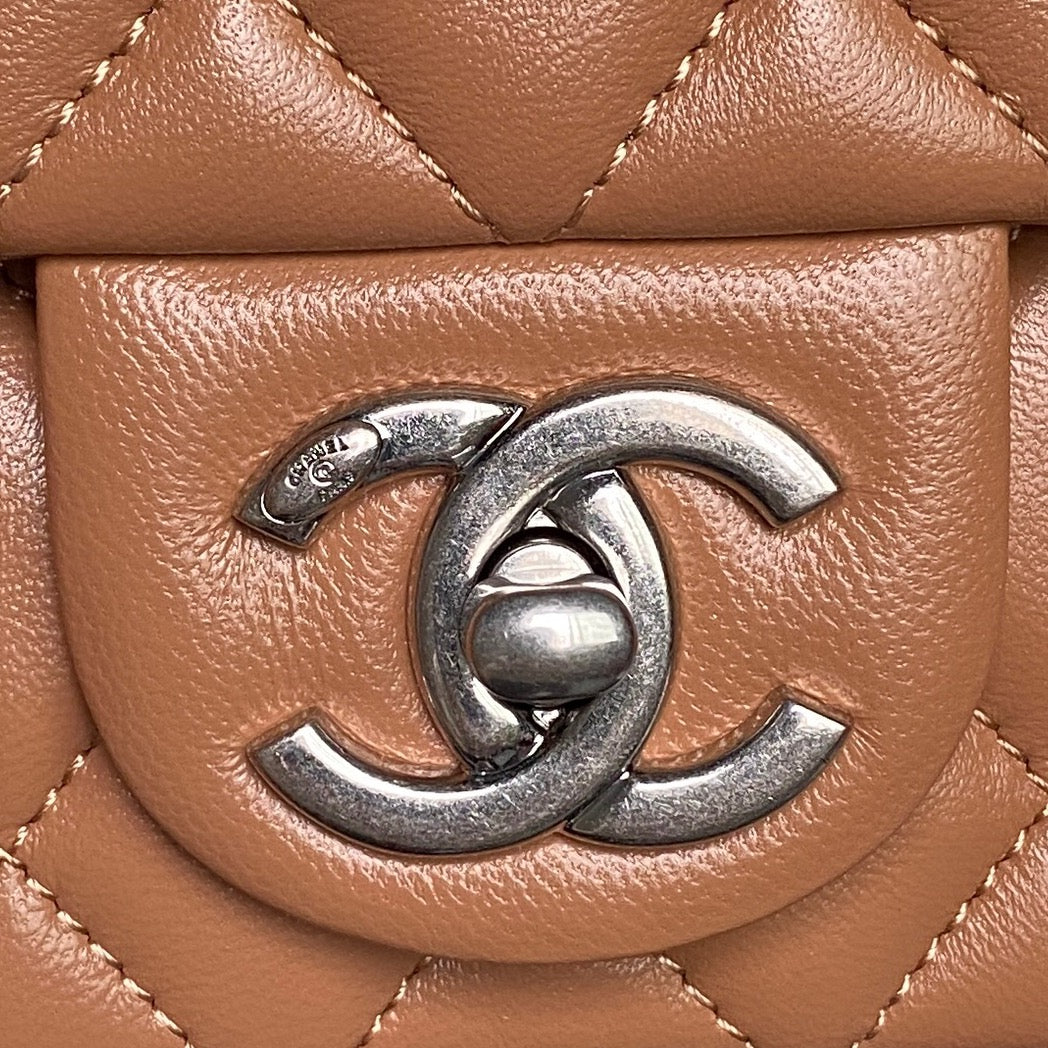 Chanel 25S Mini Flap Bag 18 in Dark Caramel Calfskin