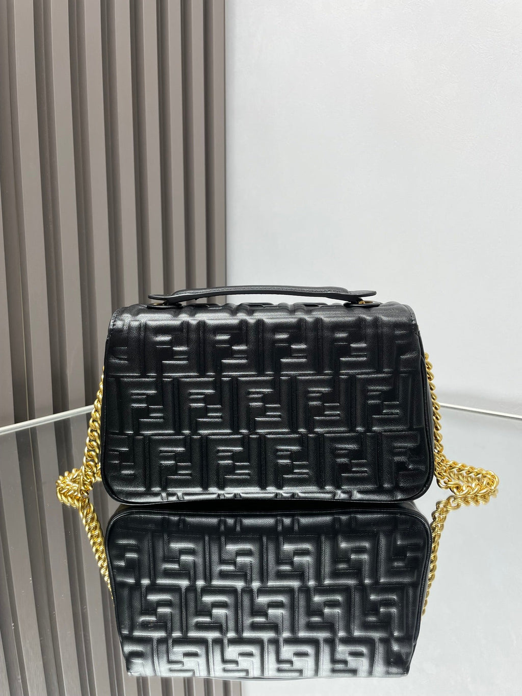 Fend Baguette 24 Bag with Ff Motif Black Leather Ghw