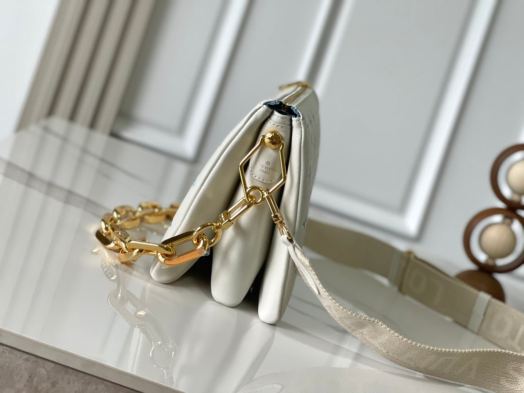 Louis Vuitton Coussin PM 26 in White Blue Monogram Embossed Lambskin Gold Hardware Bag