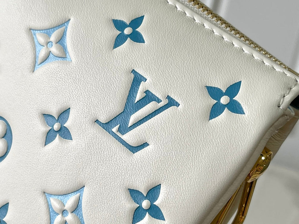Louis Vuitton Coussin PM 26 in White Blue Monogram Embossed Lambskin Gold Hardware Bag