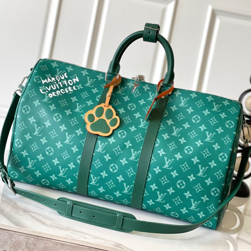 Louis Vuitton Keepall Bandoulière 50 in Green Monogram Heritage Canvas Bag