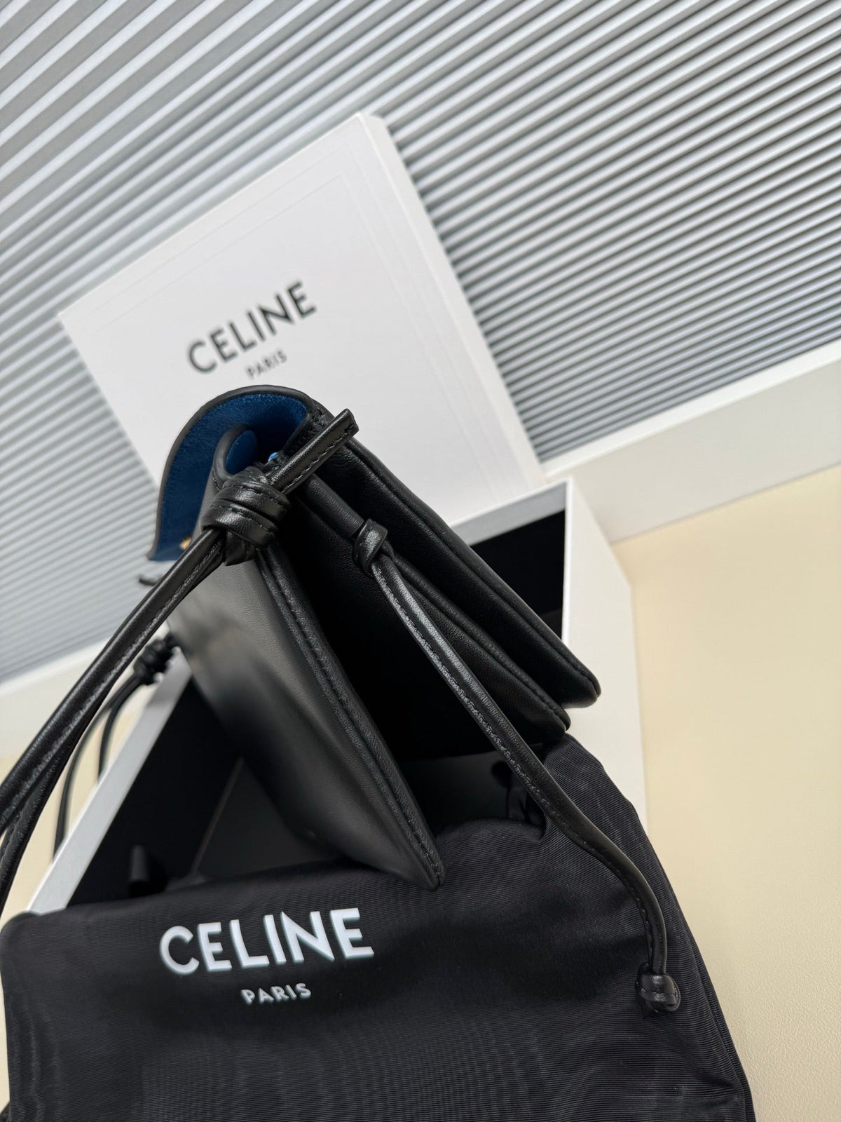 Celine 25S Trio Flap 22mm in Black Smooth Lambskin Gold Hardware Bag