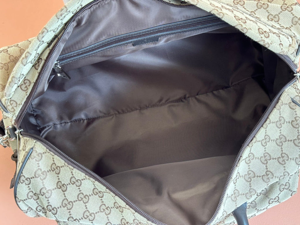 Gucci Small Duffle Bag 42 in Beige and Dark Brown Canvas