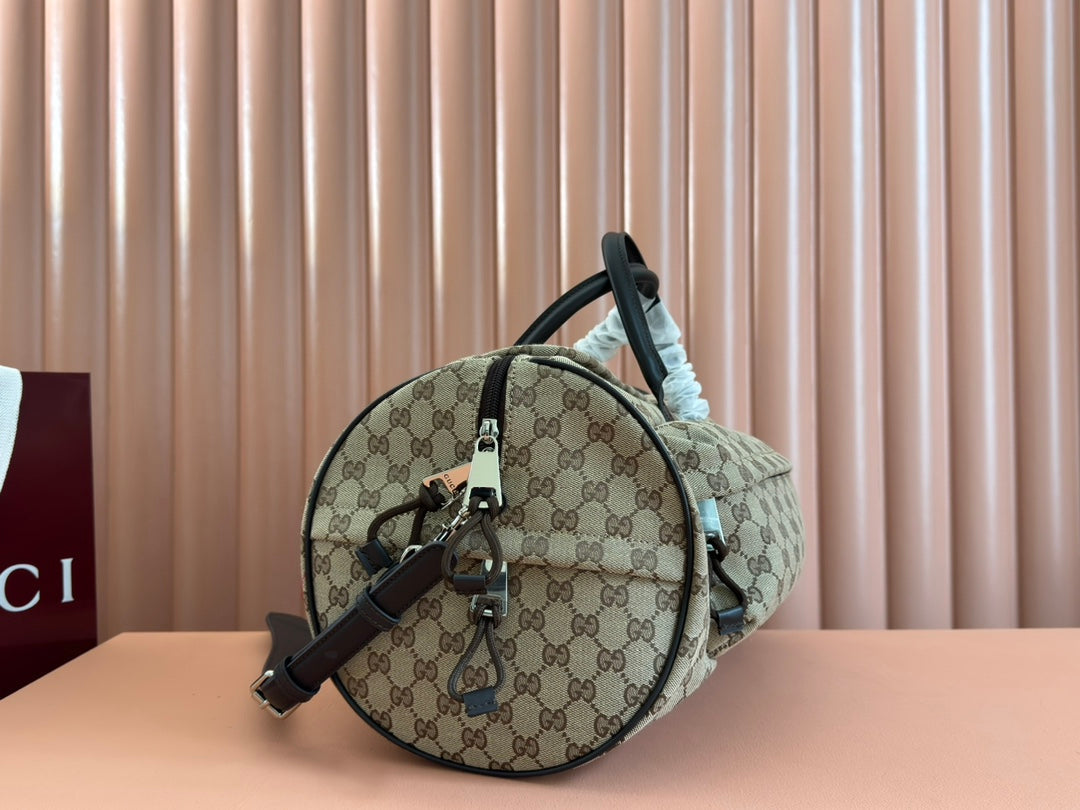 Gucci Small Duffle Bag 42 in Beige and Dark Brown Canvas
