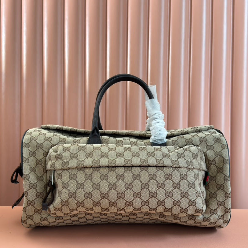 Gucci Small Duffle Bag 42 in Beige and Dark Brown Canvas