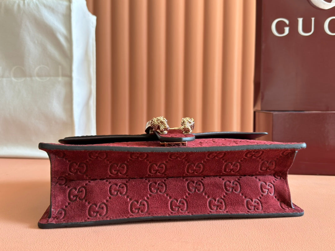 Gucci Dionysus Medium Shoulder Bag 27.5 in Rosso Ancora Red Suede