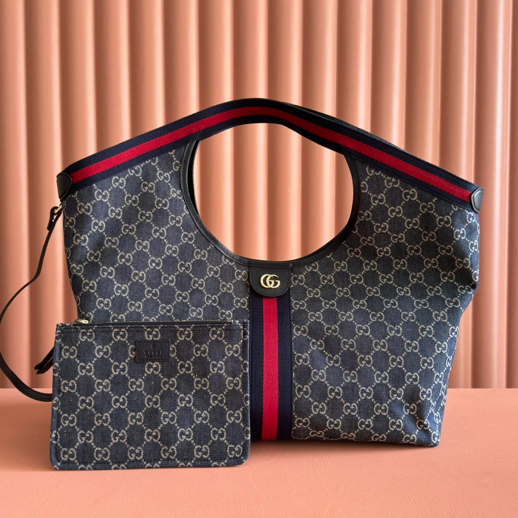 Gucci Giglio Large Tote Bag 60 in Blue and White Denim