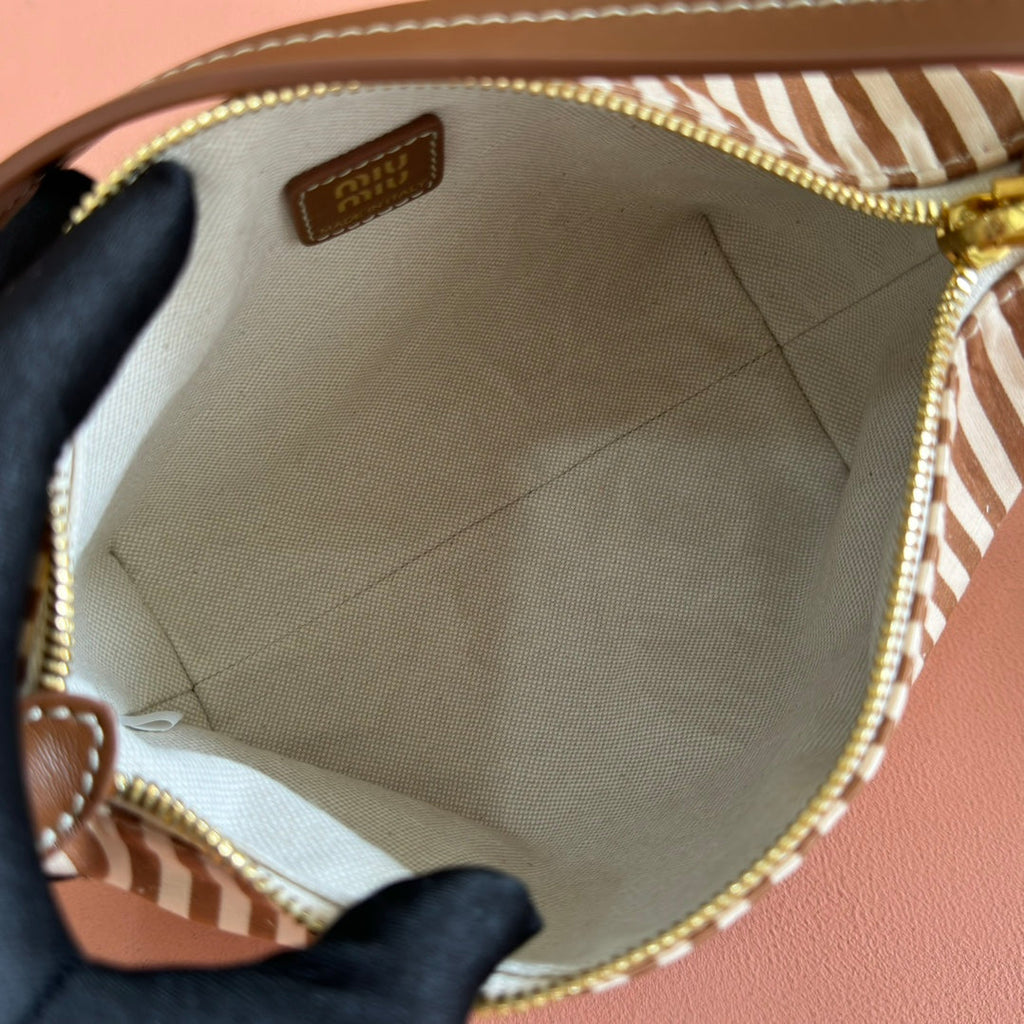 Hobo Bag 25 Striped with Logo in Canvas Gold Hardware