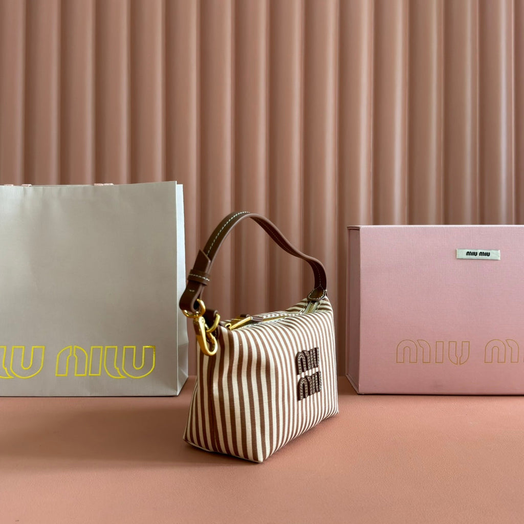 Hobo Bag 25 Striped with Logo in Canvas Gold Hardware