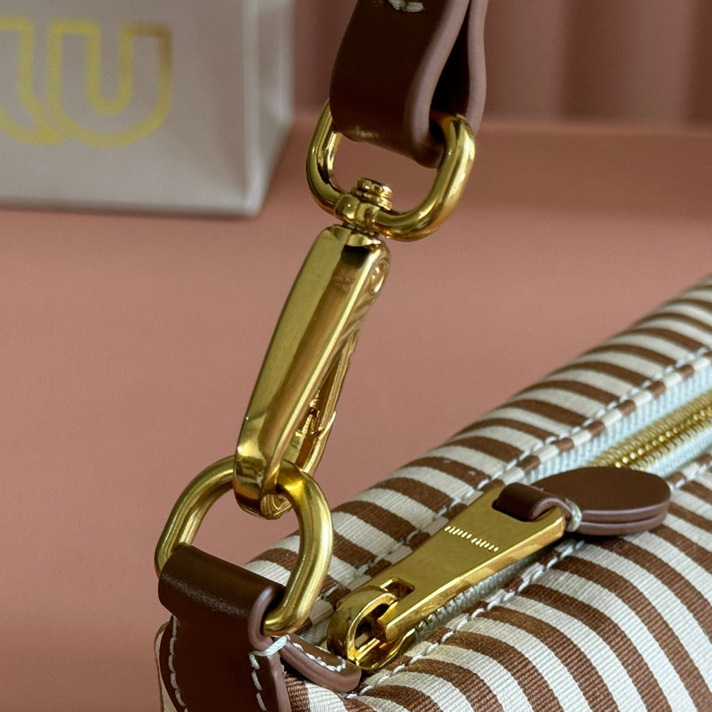 Hobo Bag 25 Striped with Logo in Canvas Gold Hardware