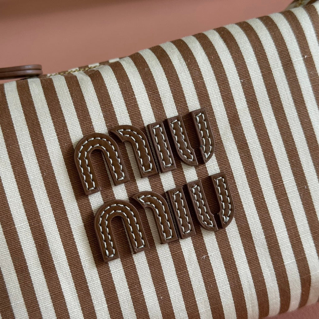 Hobo Bag 25 Striped with Logo in Canvas Gold Hardware