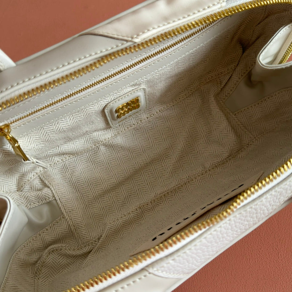 Beau Top Handle Bag 28 in Chalk White Leather Patchwork